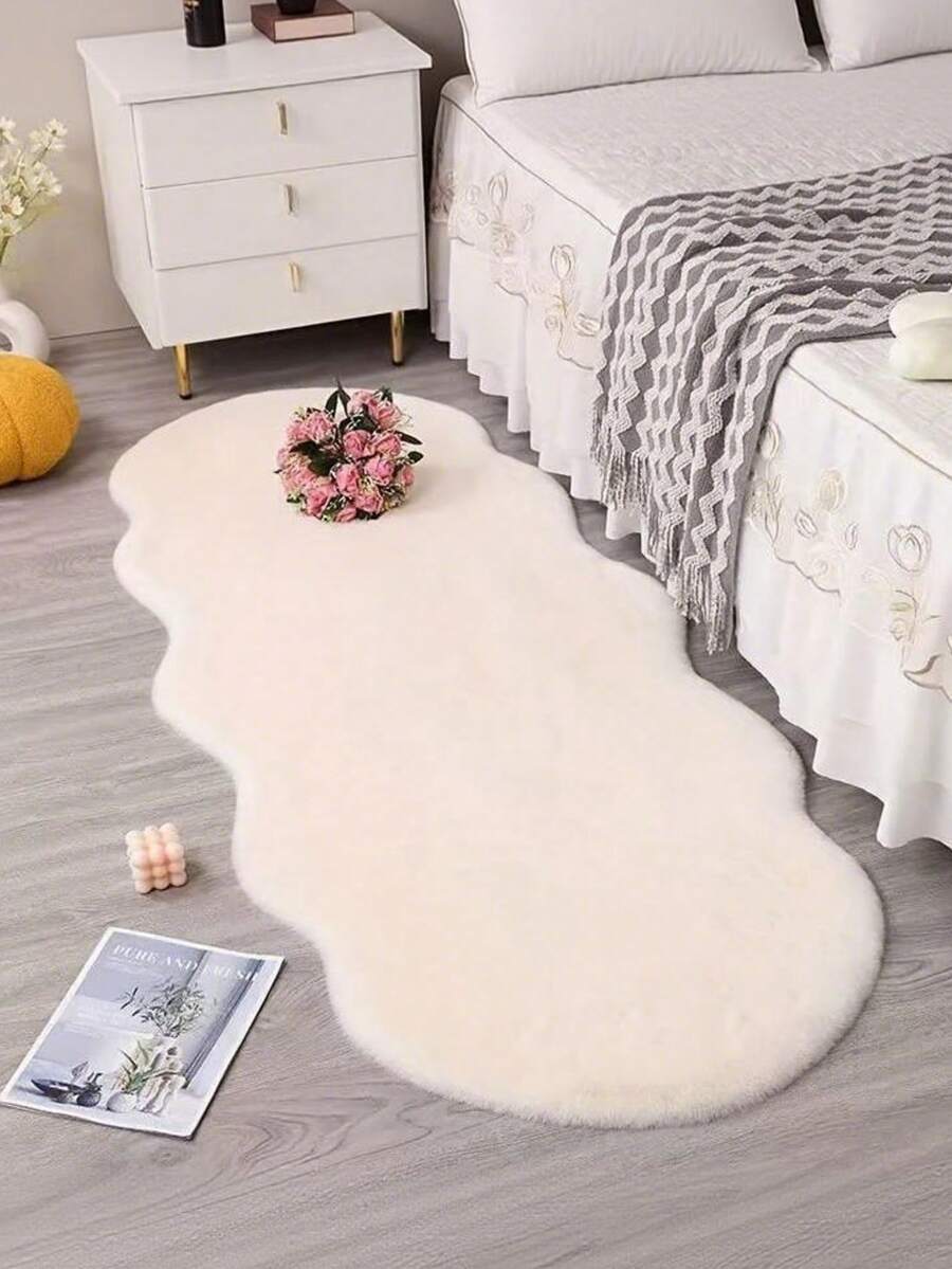 Weicher, flauschiger Teppich in Dunkelgrün, für Schlafzimmer, Wohnzimmer, Arbeitszimmer, Büro, Plüsch-Schlafzimmerteppiche, waschbar & rutschfest, Zottelteppich, Kunstfellteppich, Wohnzimmerteppich, Schlafzimmerteppiche, Bettteppiche, dekorativer Teppich, Schlafzimmerdekoration, Heimdekoration, Raumdekoration - Cremiges Weiß - Übersicht 1