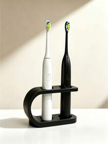 1pc Bathroom Toothbrush Holder, Waterproof Space-Saving Desktop Display, Suitable For Apartment Bathroom Cabinet, Sink Countertop, Perfect For Renters And Bathroom Storage Enthusiasts, Fashionable Vanity Countertop Accessory, Modern Dual-Slot Electric Toothbrush Countertop Storage Rack - Multicolor - View 7