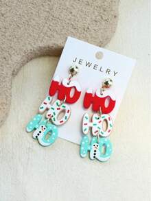1 Pair Christmas HO Letter Ribbon Snowflake Snowman Print 3-Color Clay Texture Cute Elegant Holiday Party Acrylic Earrings - Multicolor - View 4