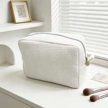 Simple Solid Color Checkered Makeup Bag, Large Capacity Storage Bag, Coin Purse, Makeup Bag Storage Bag, Change Bag Mouth, Red Envelope, Multifunctional Toiletry Bag Suitable For Performance Travel Storage, Makeup Brush, Makeup Lipstick Storage - Multicolor - View 11