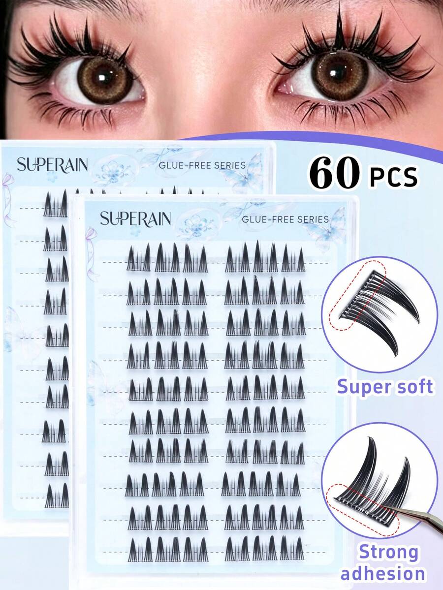 Roll C 60 Clusters Pre-Glued False Eyelashes, Doll Cartoon Style Glue-Free Eyelashes, Soft Fiber, Suitable For Beginners Quick Application, Applicable For Photography, Cosplay, Party And Other Occasions - C - View 1