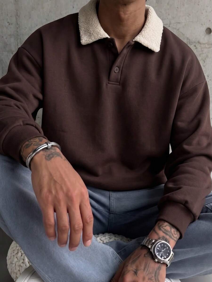 Men's Autumn/Winter Casual Classic Patchwork Lamb Fleece Collar Sweatshirt