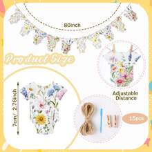 Baby In Bloom Paper Banner, Wildflower Dress Romper Shaped Card Set, Wildflower Theme Baby Shower Decoration Set With Clips And Twine, Suitable For Gender Reveal Party, Baby Shower, Birthday Party Decoration - View 9