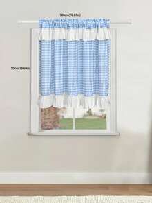 1pc Blue Plaid Ruffle Short Curtain, Rod Pocket Soft Light Semi-Sheer Curtain, American Country Style Window Curtain, Cafe Atmosphere Curtain, Suitable For Kitchen, Cabinet, Bedroom Home Decor, Living Room Decor - Blue - View 10