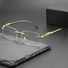 1 Pair Men's Rectangular Rimless High-End Metal Glasses, Fashion Casual Plain Lens, Suitable For Daily Casual, High-End Social Occasions, Street Photography And Office Scenes - Frameless Square - View 7
