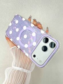 KOOLIFE Magnetic Polka Dot Print Phone Case, Minimalist Fashion Design With Exquisite Elements, Unisex, Scratch-Resistant, Wear-Resistant And Durable, Compatible With IPhone 15, 16, 17 Series (Including Pro And Pro Max Models) - Purple With White Polka Dots - View 3