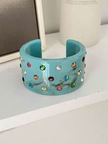1pc Fashionable Retro Colorful Rhinestone C-Shaped Resin Bracelet, Cute Vacation Fresh Highly Attractive Women's Bangle - Bracelet - View 10