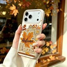 1pc TPU Material Squirrel Maple Leaf Vintage Autumn Fragment Pattern Phone Case Suitable For IPhone 17 Pro Max/17/16 Pro Max/15/13/12/11/ S20 FE/A15/S24/A55/ Note 11/Note 12/Note 13 Pro Full Coverage Anti-Drop Soft Shell Phone Protective Cover - White - View 4