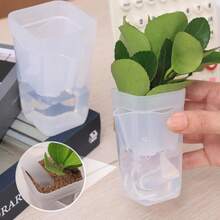 10sets Indoor Plant Self-Watering Planter Set, Includes 10 Mini Transparent Plastic Pots With Water Level Indicator And Drainage Hole, Suitable For Propagating Plants, Succulents And African Violets - Multiple Styles - View 6