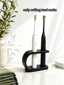 1pc Bathroom Toothbrush Holder, Waterproof Space-Saving Desktop Display, Suitable For Apartment Bathroom Cabinet, Sink Countertop, Perfect For Renters And Bathroom Storage Enthusiasts, Fashionable Vanity Countertop Accessory, Modern Dual-Slot Electric Toothbrush Countertop Storage Rack - Multicolor - View 3
