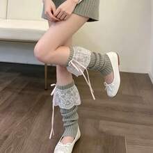 New Women's Autumn/Winter Ribbon Lolita Style Black Knee-High Socks, Long Socks, JK Knit White Leg Warmers For Girls - Multicolor - View 15