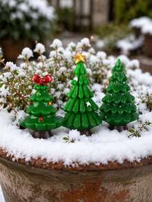 5pcs Mini Christmas Tree Resin Figurines, Miniature Christmas Tree Decorations, Christmas Snow Scene Decoration, Suitable For Winter Holidays, Landscape Decoration, DIY Ornament, Xmas Tree Craft, Garden Decor - Christmas Tree - View 4