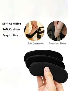 2 Pairs Self-Adhesive Heel Pads, Faux Suede Foam Heel Cushions, Anti-Friction Anti-Slip High Heel Shoe Inserts - Black - View 2