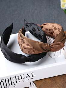 1/2PCS Vintage Floral Print Knotted Wide Headband, Korean Style Elegant Fashion Versatile Hair Accessory For Women - Multicolor - View 3