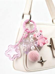 This Adorable Bear-Shaped Keychain Features A Bow And A Star. It Serves As A Bag Charm, Earphone Case Accessory, Phone Case Decoration,Or Car Keychain - Multicolor - View 2
