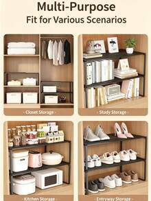 Expandable Under Sink Storage Rack | Kitchen, Cabinet, Wardrobe And Shoe Multi-Functional Storage Rack | Adjustable Shelf Unit, Suitable For Countertop And Closet - Multicolor - View 3