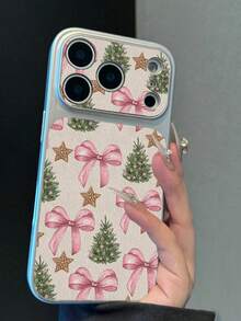 1pc TPU Material Pink Christmas Sweet Pattern Phone Case Compatible With Apple 17promax/17/16promax/15/13/12/11 Large Window Skin Full Coverage Anti-Drop Soft Shell Protective Cover - Silver - View 4
