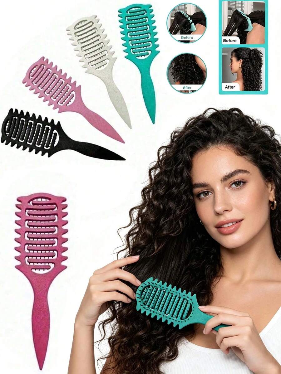 1pc Hollow Curly Hair Comb, Upgraded Special Brush Head Design, Helps Reduce Hair Pulling And Split Ends, Unisex Portable Hair Styling Comb, Practical Hair Care Accessory For Different Hairstyles - Multicolor - View 1