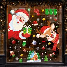 1pc New Christmas Sticker Santa Claus Reindeer Glass Sticker Holiday Atmosphere Decoration Static Window Decal - Multicolor - View 1