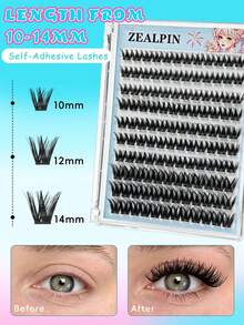 anlinnet 10 Rows Reusable Glueless Lashes Waterproof Self Adhesive Lashes C Curling Spike Lashes Cluster 10-14mm Gift For Women & Girl No Extra Lash Glue Required! Built-In Pre-Adhesive Band Lets You Apply Lashes In Seconds-Just Press On. - View 5