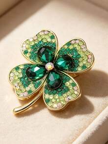Green Four-Leaf Clover Versatile Minimalist Brooch Flower Anti-Exposure Pin Clothing Accessory Corsage - Green - View 5