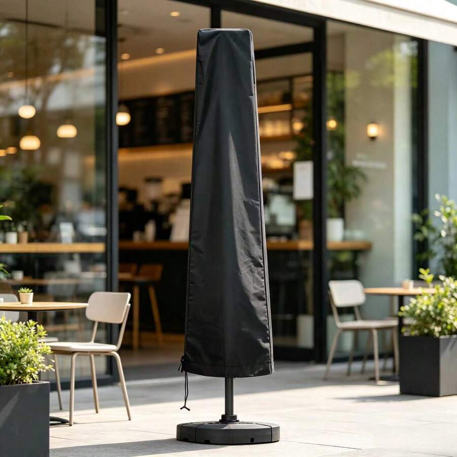 210D Oxford Fabric Patio Umbrella Cover, Waterproof Dustproof Outdoor Umbrella Protector, Suitable For 12ft Round Top And 9ft Square Top Straight Pole Umbrellas, Zipper And Drawstring Design, Tear-Resistant Garden Umbrella Cover - Black - View 1