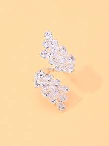 outingfit 1pc Women's Silver Water Drop Rhinestone Open Ring, Leaf Design Sparkling Personalized Ring, Suitable For Date, Wedding, Party, Vacation And Daily Wear - Silver - View 6