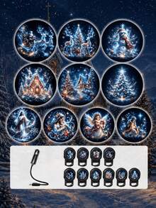 XF.Meraki USB Christmas Projection Night Light, Includes 6 Interchangeable Slides, 360° Rotating Wall And Ceiling Projection Lamp, Santa Claus, Jesus, Christmas Tree And Snowman Patterns, Plug-In Holiday Room Decor, Suitable For Bedroom, Living Room And Party - A - View 10