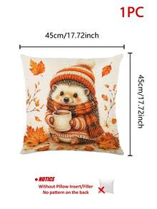 Thanksgiving Autumn Kitchen Decor Table Runner, Cute Hedgehog Knitted Sweater Pattern, Rustic Country Style, Thanksgiving Holiday Dining Table Decoration, Pumpkin Maple Leaf Pine Cone Candle Pattern, Tablecloth, Dining Room Kitchen Home Decor - Multicolor - View 12