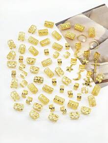 68件裝星星月亮組合時尚金屬鏤空辮髮環，適合女性女孩節日裝扮 - 金色 - 查看 4