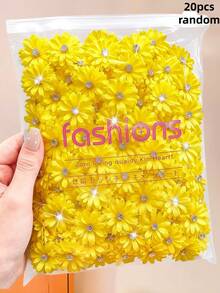 20/10件組柔和奶油黃雪紡3D花朵髮夾，花朵設計搭配水鑽裝飾，柔美甜美可愛，極簡時尚髮飾，適合女孩與青少年，適用日常上學、度假 - 彩色 - 查看 10