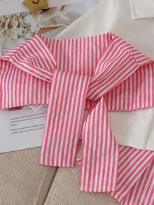 2pcs Set Baju dan Rok Bayi Perempuan Motif Garis-Garis Preppy dengan Kemeja Putih Bordir, Pakaian Ringan Manis untuk Kembali ke Sekolah di Musim Semi/Gugur - Berwarna merah muda - View 6