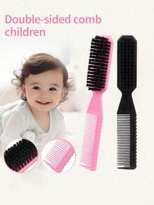 1pc Kids Double-Sided Styling Comb 2-In-1 Hair Brush, Suitable For Baby And Children Hair Styling, Home Use - Color Style Randomized - View 1