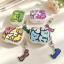 1pc Cute Cartoon Dachshund Dog Pattern Transparent Wireless Earphone Protective Case With Matching Dog Keychain Charm, Shockproof Soft TPU Cover, Sweet Pink Graphic Earbud Shell For Girls Gift - Transparent Yellow - View 3