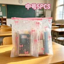 5/7/15pcs Small/Medium Cute Bow A4 File Bags, Student Exam Paper Storage Bags, Waterproof Zipper Semi-Transparent Document Bags, Can Write Text And Mark Information, School Supplies - Bow-tie Storage Bag - View 13