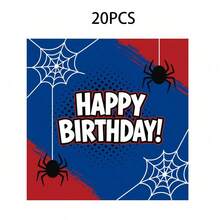 Red Blue Spider Web Happy Birthday Paper Napkins, Spider Theme Disposable Party Napkins, Comic Style Birthday Tableware Decorations, Party Supplies - Multicolor - View 7