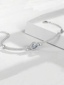 ConiiW A Versatile 925 Sterling Silver Bracelet/Bangle With A 1-Carat Moissanite, Perfect For Everyday Wear, Dates, Or Commuting. - Silver - View 3