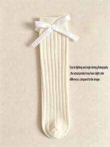 1 Pasang Kaos Kaki Setinggi Lutut Warna Krem Putih dengan Pita yang Manis & Lucu untuk Bayi Perempuan, Kaos Kaki Hangat untuk Betis di Musim Semi & Gugur, Cocok untuk Dipadukan dengan Seragam Sekolah - Putih - View 3
