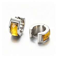 2 Pcs Silvery 304 Stainless Steel Multicolor CZ Huggie Hoop Earrings, Low Allergy Punk Unisex Hip Hop Jewelry Gift - 2 Pcs Silvery - View 12