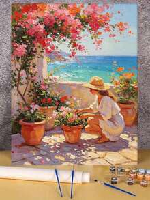 1pc Coastal Scenery DIY Oil Painting By Numbers, Canvas Painting DIY Crafts, Adult Home Decoration, Holiday Gift. - Sets - View 2