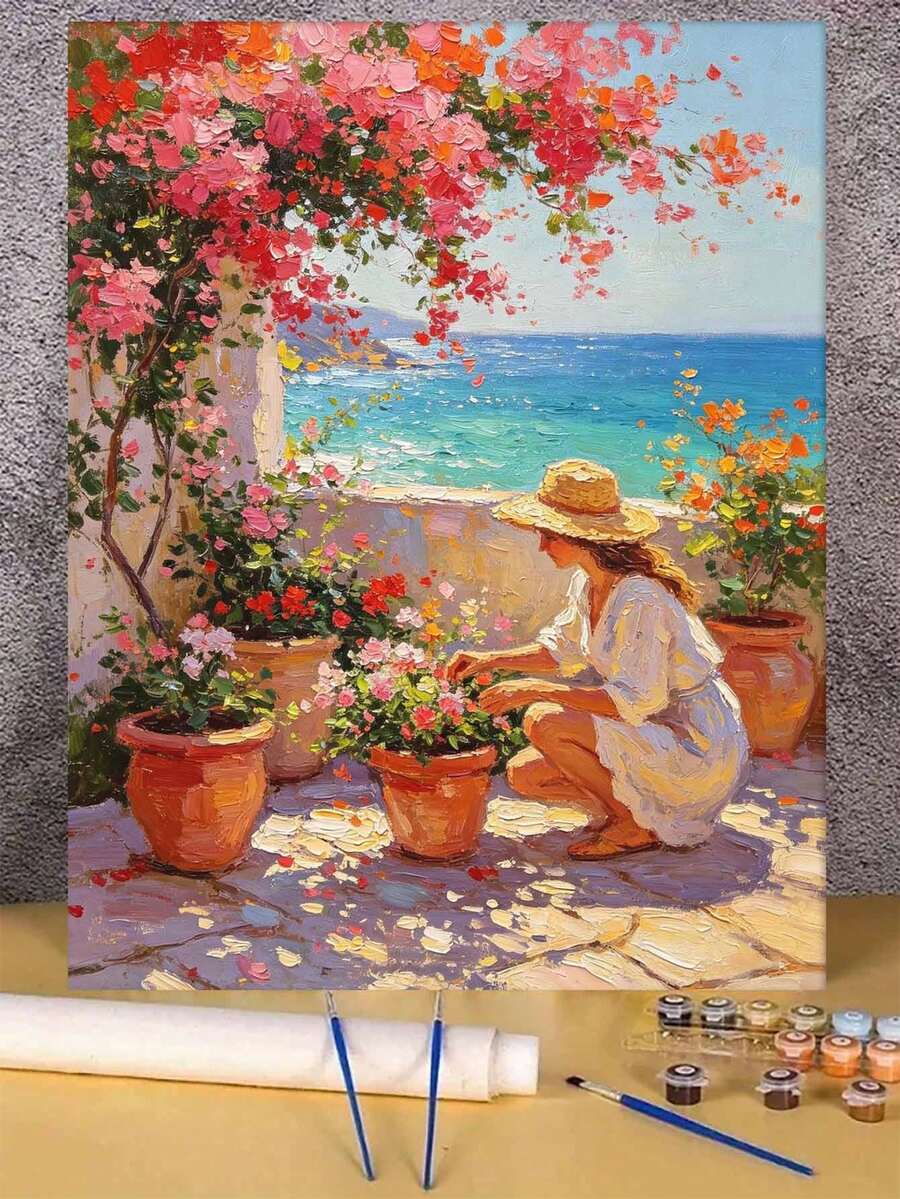 1pc Coastal Scenery DIY Oil Painting By Numbers, Canvas Painting DIY Crafts, Adult Home Decoration, Holiday Gift.