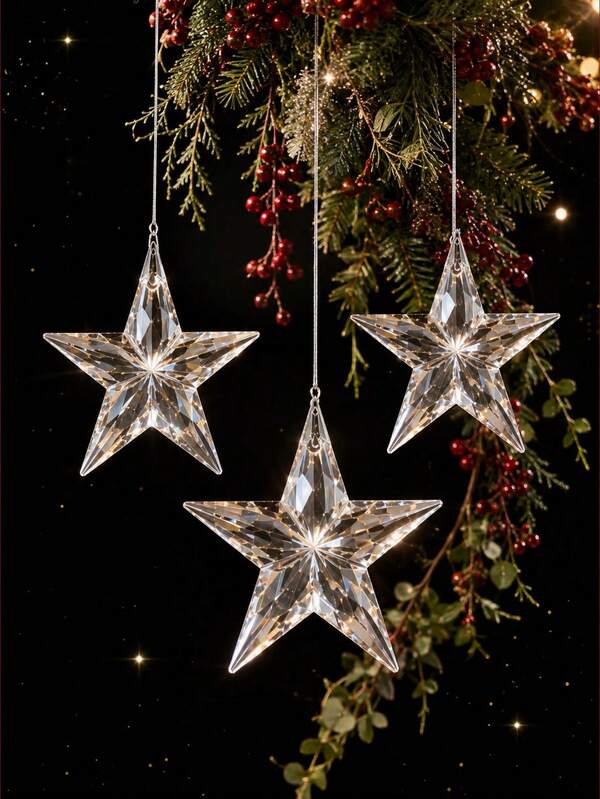 10/1pc-Pentagram Hanging Decoration, Transparent Pentagram-Shaped Sunlight Collector, Can Refract Light And Shadow. Christmas Hanging Decoration, Christmas Pentagram Hanging Decoration, Christmas Home Decor Hanging Ornament, Christmas Wreath Decoration Hanging Ornament, Christmas Outdoor Decoration, Suitable For Holiday Decoration, Outdoor Decoration, Home Decoration, Party Background Decoration, Wedding Decoration, Birthday Party Decoration, Christmas Tree Decoration Hanging Ornament