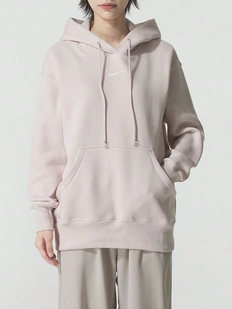 Sweatshirt berkerudung polos Nike, nyaman dan kasual, wanita, warna merah muda terang. - Baby Pink - View 1
