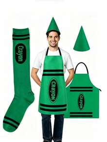 3PCS Colorful Crayon Apron And Funny Gnome Cone Hat Set, Suitable For Party, Halloween Party And Christmas Group Cosplay Outfit, Unisex World Book Day Costume - Color - View 7