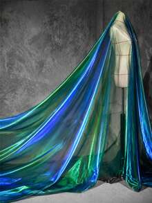 1pc Gradient Dual-Color Mesh Fabric Laser Textured Sheer Long Dress Shawl Creative Handmade Fabric - Multicolor - View 2