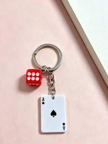 1pc Creative Mini Poker Card Keychain, Romantic Minimalist Dice Charm Couple Gift, Niche Bag Pendant - Multicolor - View 2