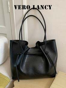 A Versatile Tote Bag With A Minimalist Commuting Style And A Relaxed Feel, Featuring A Large Capacity And Stylish Solid Color Texture. - Black - View 2