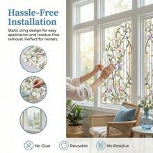 1/3pcs Retro Floral And Vine Privacy Window Film, Reusable PVC Electrostatic Adsorption Window Film, Suitable For Kitchen, Bathroom, Balcony Windows, And Home Decor. - Frosted Glass Sticker - View 4