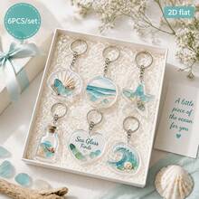 2D Plane - Yzx[2D Plane] 6pcs Transparent Acrylic Beach Theme Keychains Sea Glass Starfish Wave Shell Souvenir Gift - View 4