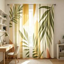2 Stücke nordische geometrische tropische grüne Blattmuster Vorhänge, 2D Flachdruck, Morandi Farbblock gespleißtes tropisches Pflanzenblatt Linienmuster, lichtdurchlässiger Stoff, Stangendurchzug, Fensterdekoration für Wohnzimmer, Schlafzimmer, Arbeitszimmer, Balkon, Zuhause - Verschiedenfarbig - Übersicht 7